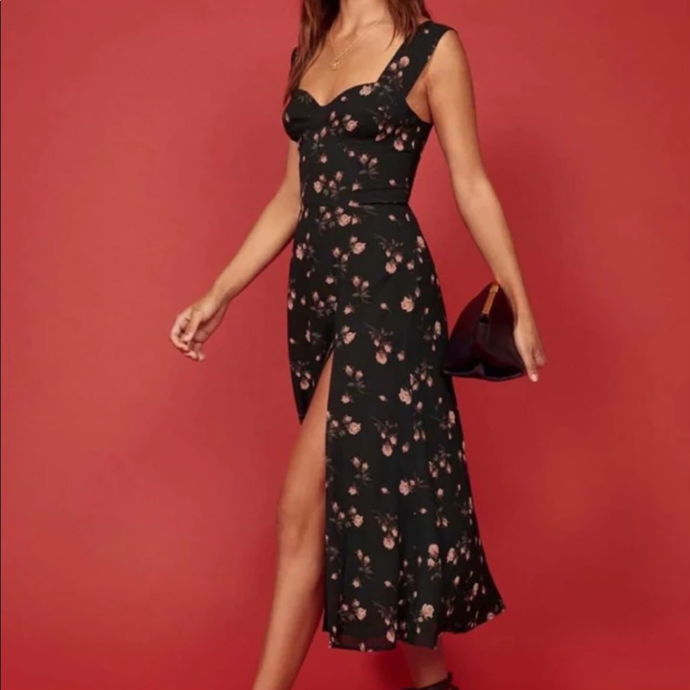 Black floral midi dress size small